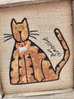Embroidered Tabby Cat Wall Art Framed Burlap Signed Bag Lady Art 2003 6 5x5 5