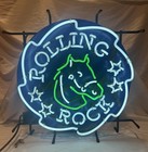 Classic Rolling Rock Neon Glass Beer Sign W  Horse Head