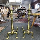 Antique Pair Of Bronze  Brass   Iron Fireplace Andirons Aab L 36 Height  23 1 4 