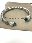 David Yurman Sterling Silver 7mm Cable Bracelet Hampton Blue Diamonds Size M
