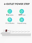 6ft Power Strip Surge Protector 6 Outlet Flat Plug White