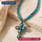 Cross Necklace For Women western Turquoise Beaded Long Necklace Vintage Boho Sta