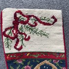Vintage Needlepoint Christmas Stocking Wool Velvet Santa Children Embroidered