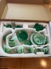 Vintage Akro Agate Green Uranium Green white  Childs Play Time Tea Set  24 Pc