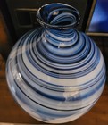 Stunning Vintage Swirled Art Glass Vase Blue And White  10  T  25 1 2 W