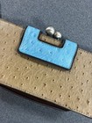 Vintage The Limited Aqua Ostrich Embossed Leather Wristlet Y2k Clutch Handbag
