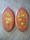 Vintage Handmade Set Of 2 Oval Wood Floral Wall Plaques Wall Hanging Cottagecore