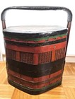 Chinese Red Black Lacquer Bamboo Nested Lunch Basket Antique