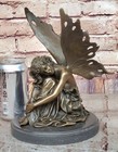 Signed Original Sexy Fairy With Wing Bronze Art Deco Nouveau Sculpture Figurine