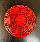 Chinese Early Republic Red Lacquer Round Box Carved Engraved Antique Vintage
