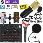 Earphone Studio Recording Kit Podcast Mixer Equipment Condenser Microphone Set
