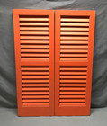 Vtg Pair 14x39 Shabby Orange House Window Wood Louvered Shutters Old 1712-25b