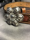 Nocona Girls Brown Leather Belt  W flowers And Rhinestones  Flower Buckle Sz 20