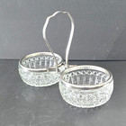 Vintage English Silver Plate Double Condiment Server With Pressed Glass Bowls 7 