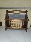 Vintage Wooden Magazine Wood Caning Woven Wicker Rattan Mcm Rack 1970 Euc
