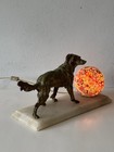 Antique Bronze Dog Sculpture Murano Lamp Old Art Deco Modern Fratelli Toso 1940s