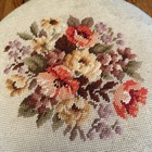 Vintage Small Victorian Style Needlepoint Floral Footstool Stool Wood