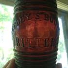 Copper Puce Greeley s Bourbon Bitters 1860s Barrel Figural Bottle Repaired Chip