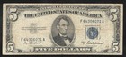 1953  5 Silver Certificate  blue Seal  Old Five Dollar Bill Free Shipping 
