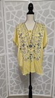Johnny Was Biya Yellow Embroidered  Floral V-neck Tie Short Sleeve Women s Small