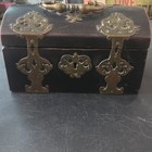 Vintage Small Wooden Decorative Box Brass Hardware Green Lined Chest