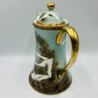 1900 s Nippon Porcelain Chocolate Pot Flying Swans Moriage Gold Beaded Gilt 9   