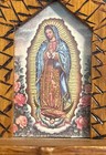 Vintage 1974 Mexican Folk Art Our Lady Guadalupe Wood Retablo Wall Shrine