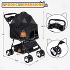 Folding Pet Stroller Cat Dog Carrier With Detach Storage Basket Cup Holder Black