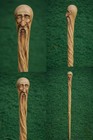 Handcrafted Wooden Old Man Face Carved Walking Cane     Artisan Wood Stick Decor