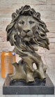 African Mountain Lion Bronze Sculpture Bust Signed Art Deco  Figurine Hand Made