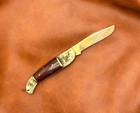 Old Rare Antique Thai  Gold Rosewood  Folding Knife Pocket Fruit Camp Emboss