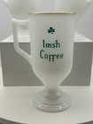 Vintage Irish Coffee Milk Glass Mugs Footed Pedestal Shamrocks Gold Rim Lot 3
