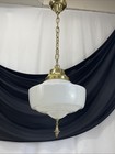 Restored Antique Vtg Art Deco Schoolhouse Pendant Light Glass Victorian Large 14
