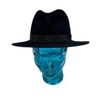 Fiorentino Black Fur Felt Fedora Hat Made In Italy Small Pinch Front Wide Brim
