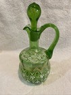 Antique Bohemian Enameled White Floral   Gold Green Glass Cruet C1880-1890s Set