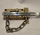  Heavy Brass Surface Deadbolt   Chain Lock - Untouched Vintage Character   Wear