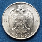 1938 Yugoslavia - 20 Dinara - King Petar Ii - Unc Bu Silver - Km  23 - Beauty 