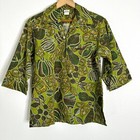 Lehua Tribal Hawaiian Barkcloth 3 4 Sleeve Shirt Collared M Green