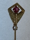 Antique Victorian 2 5    Marked 18k Gold  Pearl   Faceted Ruby Stick Pin - Hat Pin