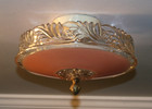 Antique 12  Pink Glass Shade Flush Mount Original Ceiling Light Fixture