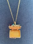 Vintage Avon Queens Ransome Pill Box Treasure Chest Gold Tone Pendant Necklace