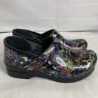 Dansko Womens Shoes Black Patent Leather Clogs Floral Slip On Nursing 38 Us 8