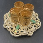 Vintage Floral Gold Tone 4 Slot Metal Filigree Lipstick Holder Hollywood Regency