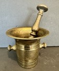 Mortar Pestle Antique Vintage Heavy Solid Brass Large Pharmacy Apothecary