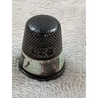 Antique Sterling Silver Thimble Size 7 Green Enamel Band Vintage Sewing Notion