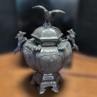 Japanese Bronze Incense Burner Large Vintage Metal Censer Qilin Bird 11 4 Inch