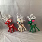 Vintage Flocked Trio Of Deer Ornaments - Rare