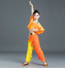 1set Children Tassel Latin Dance Costumes Girls National Standard Modern Dancing