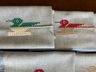 8 Vintage Rustic Farmhouse Blue Woven Cotton Napkins Embroidered Birds Folk Art