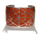 Heavy Navajo  Sterling Silver And Coral Channel Inlay Wide Cuff Bracelet